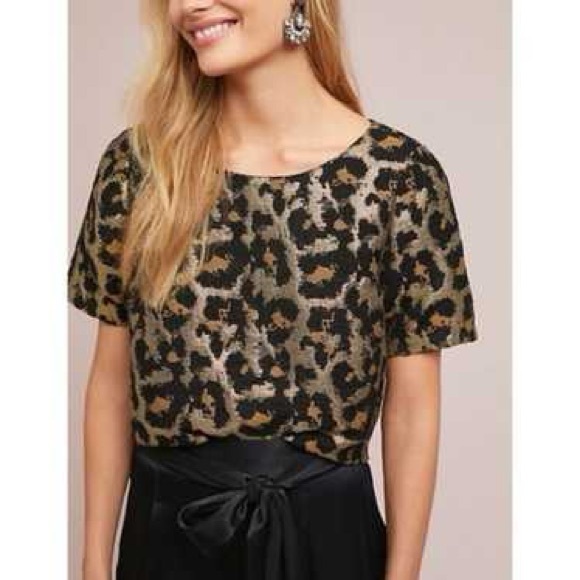 Hutch Anthropologie Black and Gold Leopard Print Blouse - Picture 1 of 9